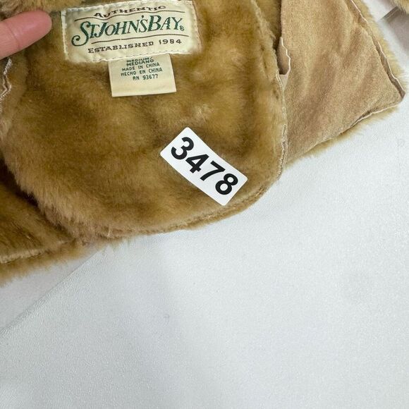 St. John's Bay Coat Womens Medium Tan Long Sleeve Genuine Leather Penny Lane - Picture 10 of 10